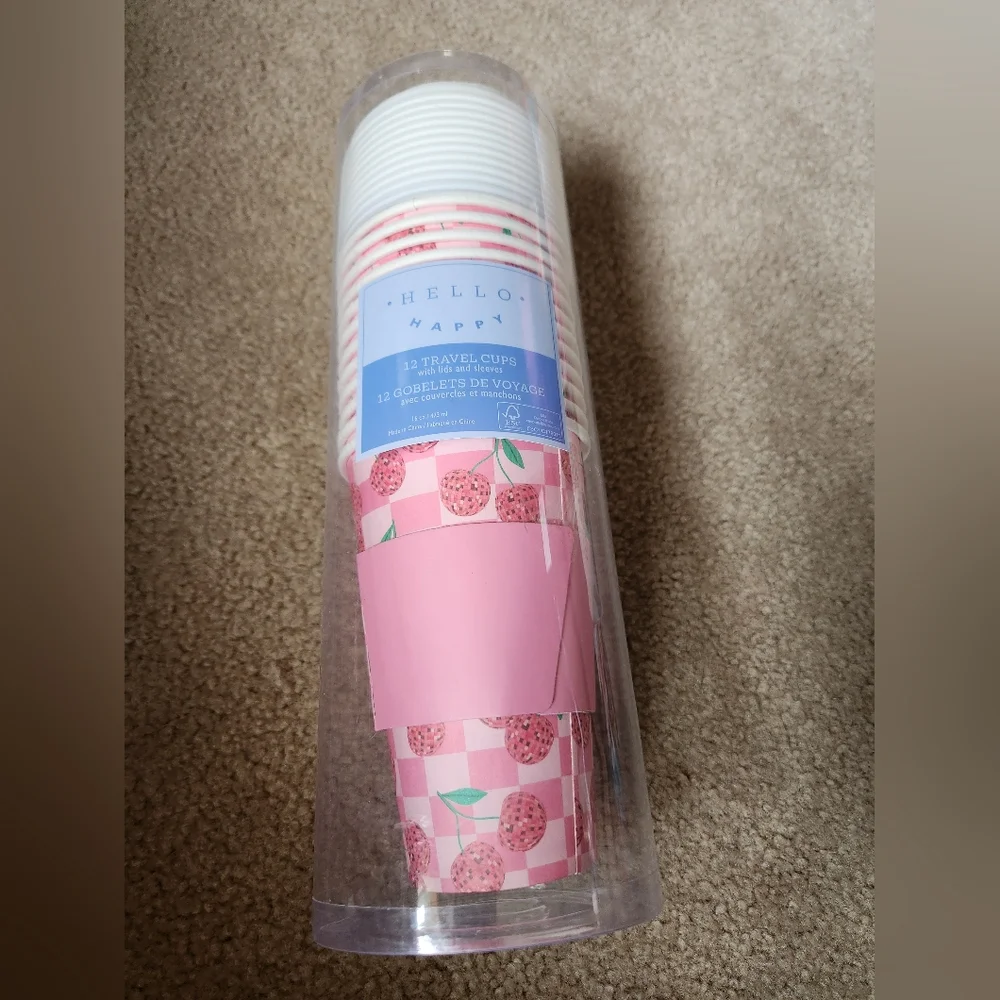 Cherry disco ball disposable travel cups with lids new